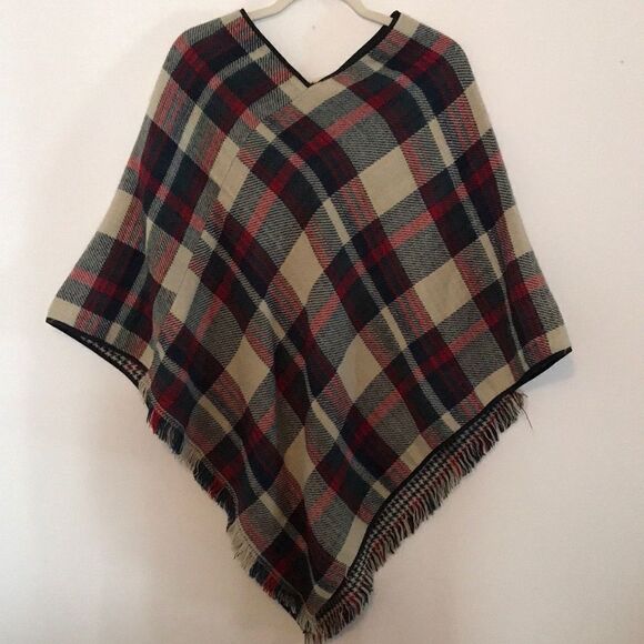 Women’s Plaid Poncho  - Picture 1 of 4